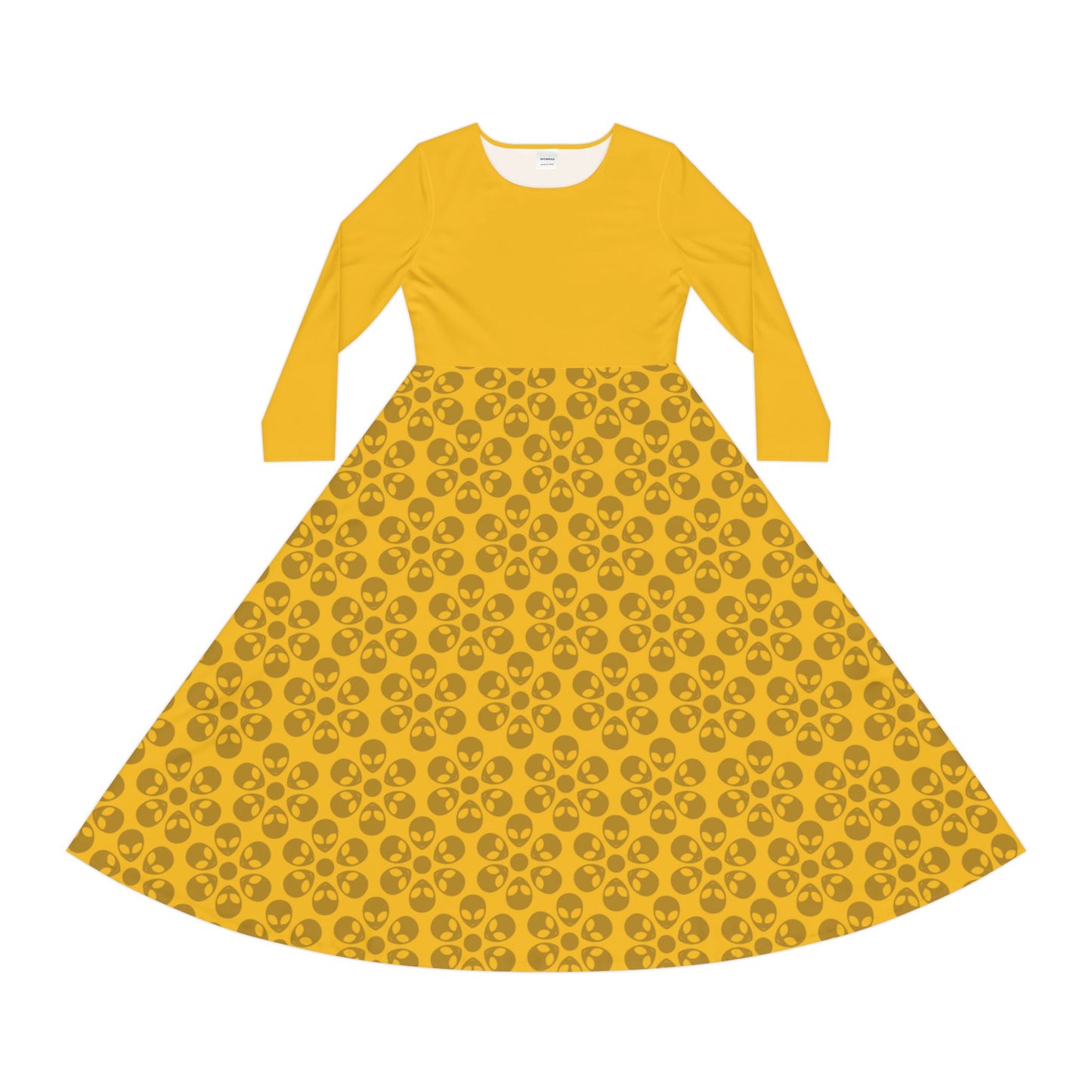 Womens Long Sleeve Dance Dress Alien Flowers Yellow