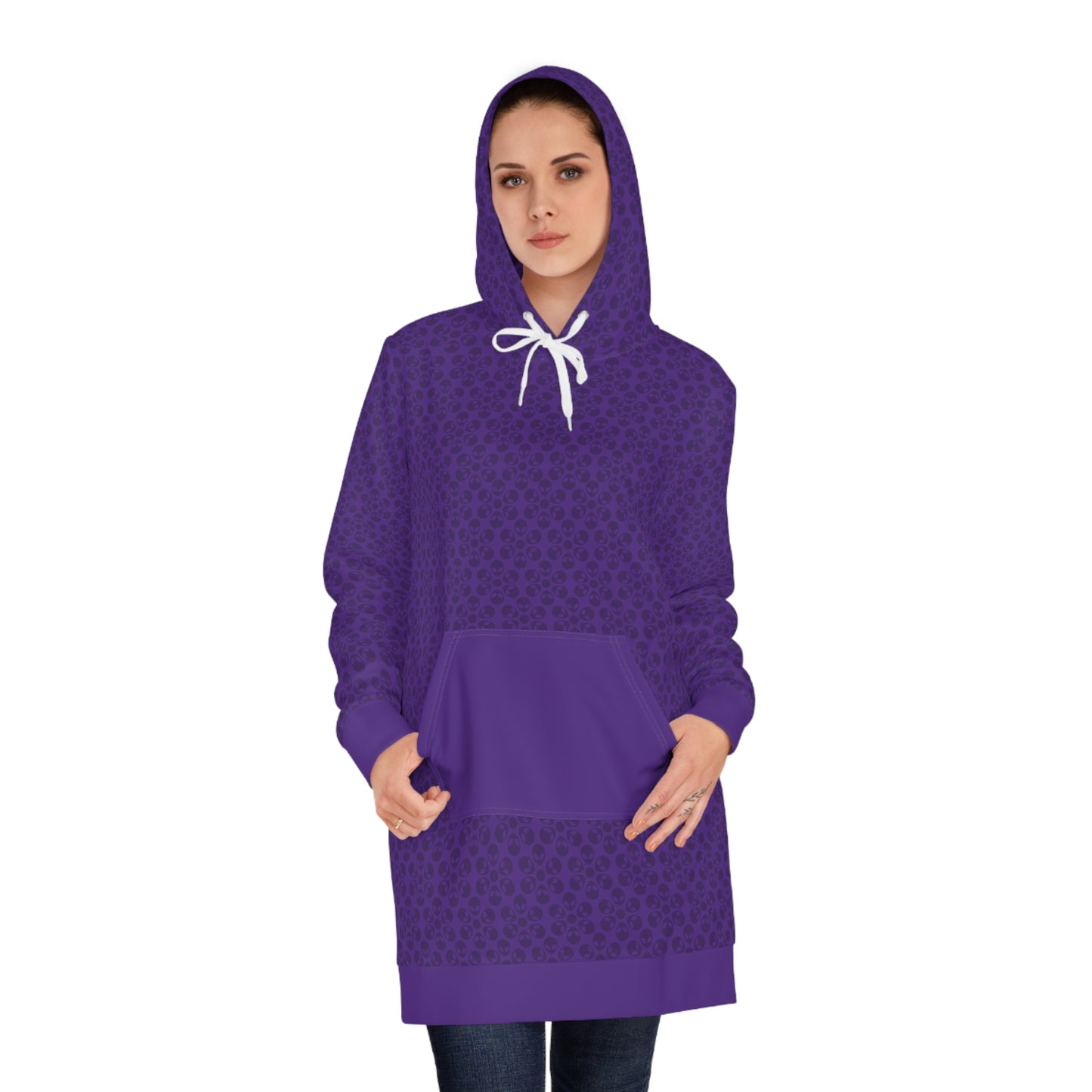 Womens Hoodie Dress  Alien Flowers Purple