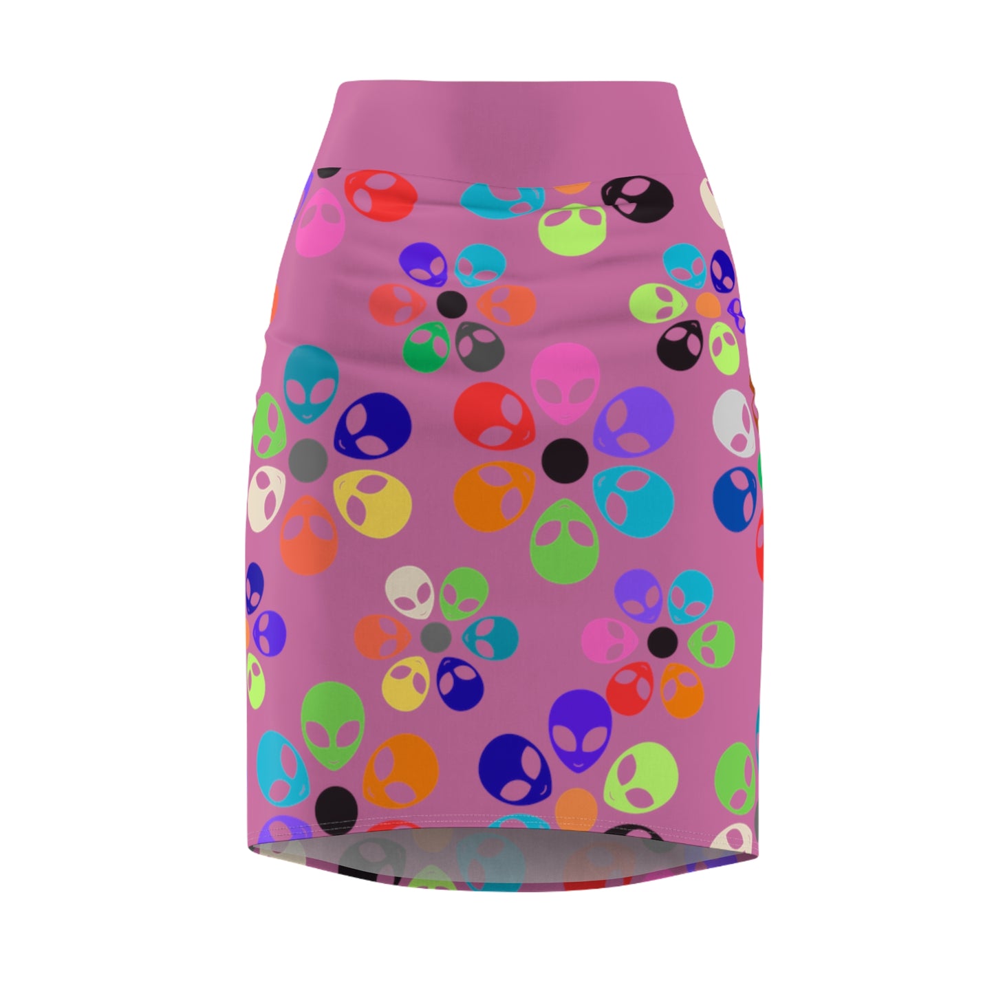 Colorful Alien Floral Womens Pencil Skirt Trendy Skirt for Spring Fashion Party Wear Festival Outfit Gift for Her Alien Rainbow Flowers Light Pink