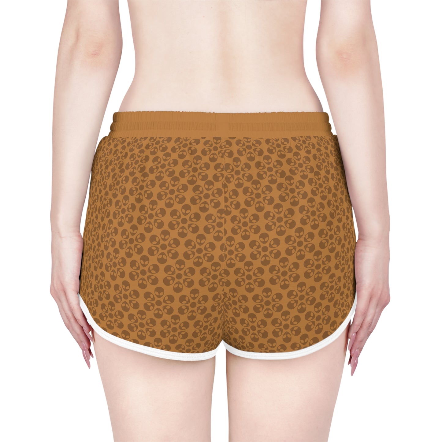 Womens Relaxed Shorts  Alien Flowers Light Brown