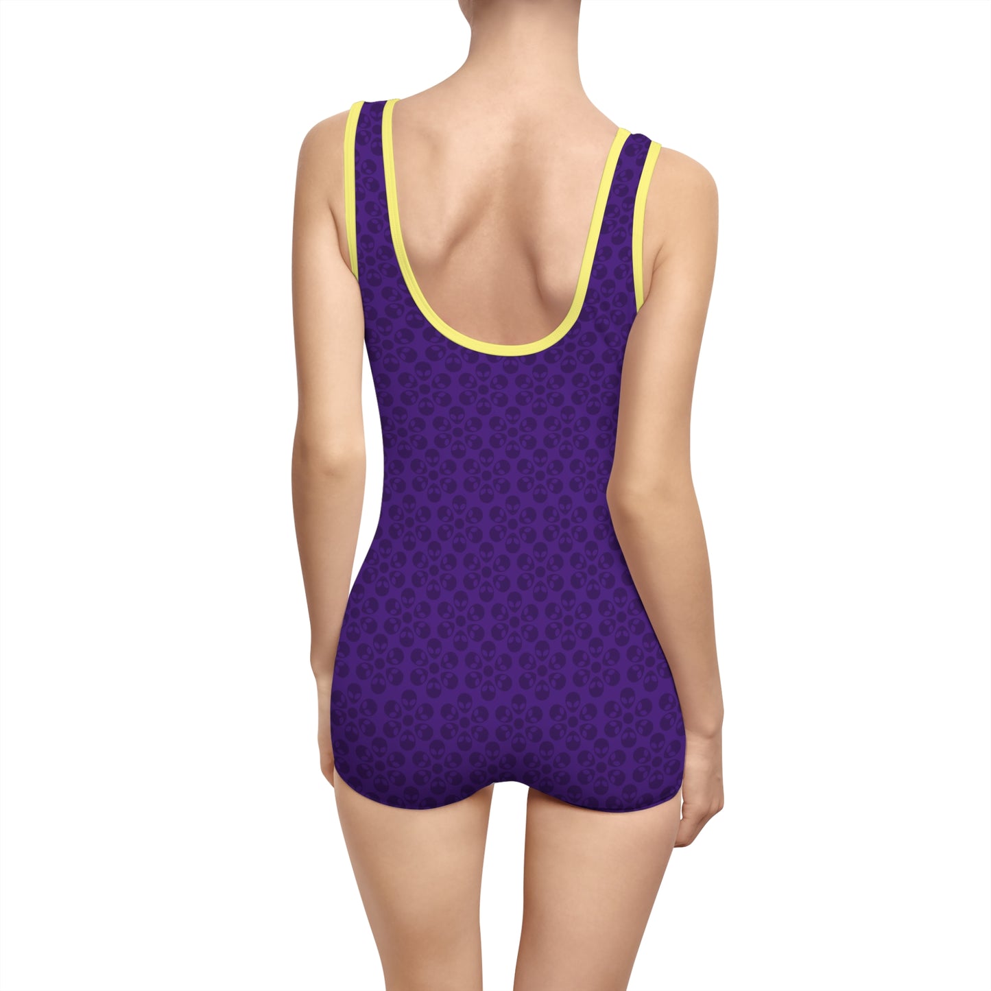 Womens Vintage Swimsuit  Alien Flowers Purple