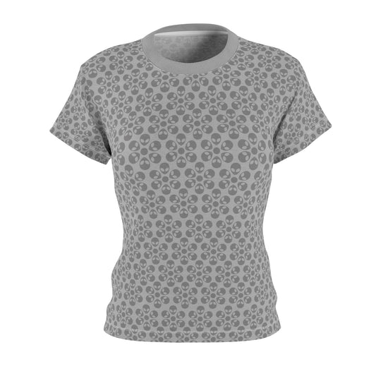 Stylish Womens Floral Tee  Casual Trendy Summer Fashion Gift for Her Short Sleeve Top Alien Flowers Light Grey
