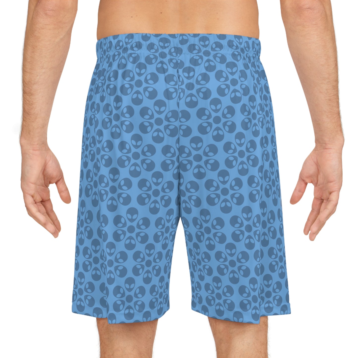 Trendy Skull Pattern Basketball Shorts Summer Activewear Sports Apparel Casual Wear Beach Shorts Gift for Basketball Lovers Alien Flowers Light Blue