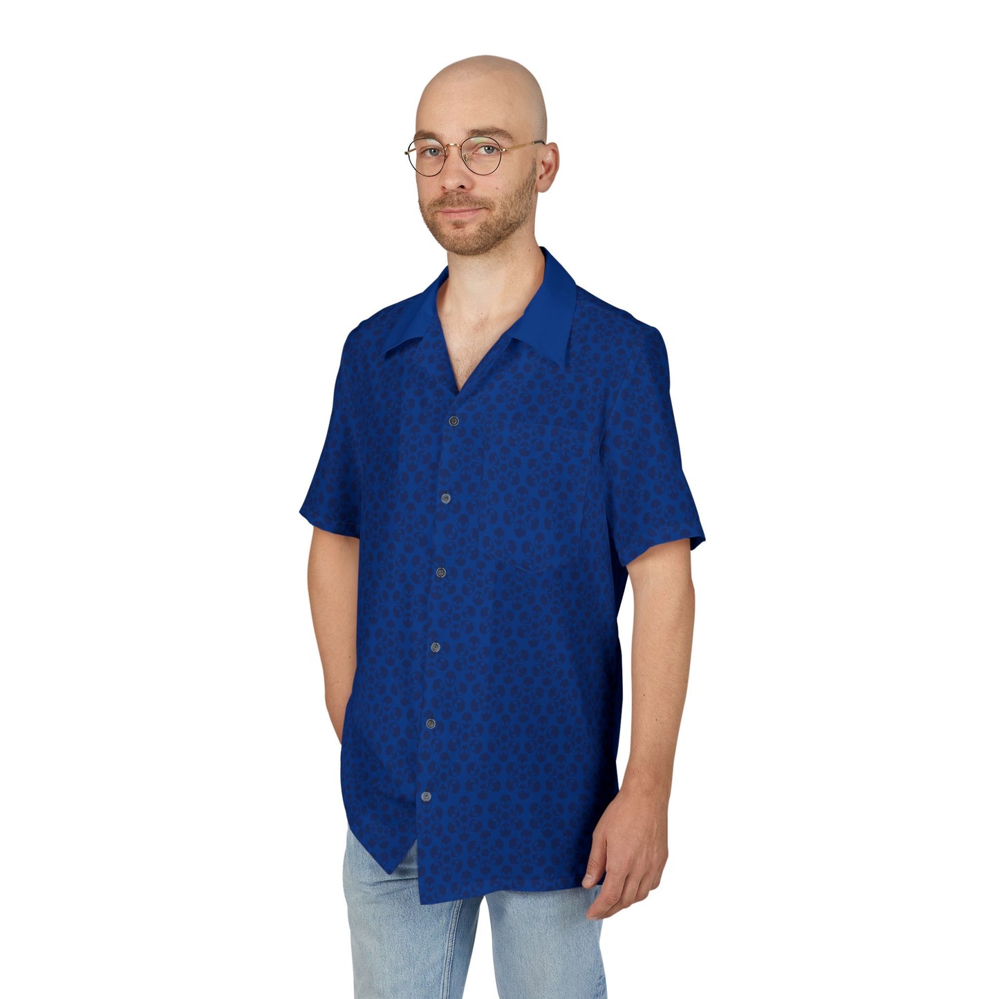 Unisex Hawaiian ButtonDown Shirt  Tropical Vibe Summer Apparel Beachwear Vacation Outfit Casual Wear Alien Flowers Dark Blue