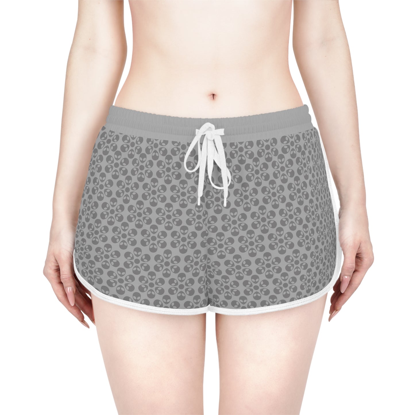 Womens Relaxed Shorts  Alien Flowers Light Grey