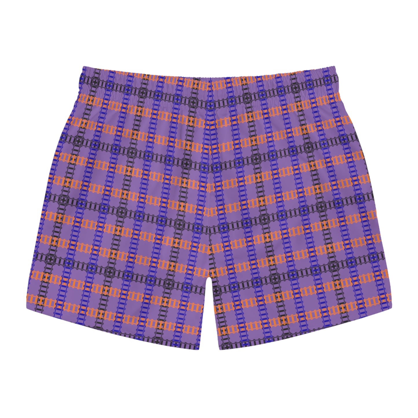Vibrant Checkered Swim Trunks Beachwear for Summer Fun Vacation Essential Pool Party MustHave Mens Swim Shorts Train Tracks Light Purple