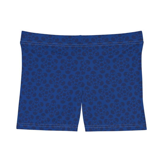 Alien Pattern Womens Shorts for Casual Summer Days Beach Wear Festival Outfit Relaxed Style Alien Flowers Dark Blue