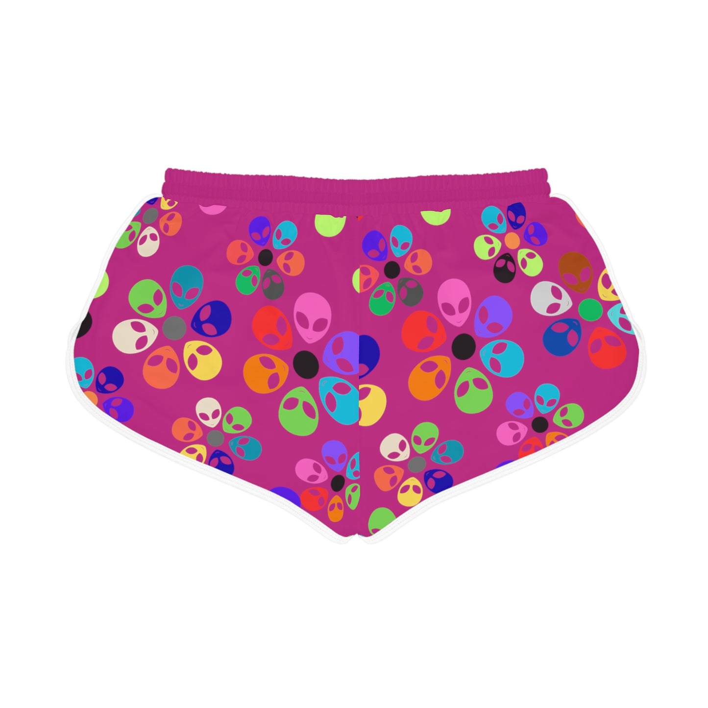 Colorful Alien Flower Print Womens Relaxed Shorts Summer Loungewear Beachwear Festival Outfit Casual Comfort Alien Rainbow Flowers Pink