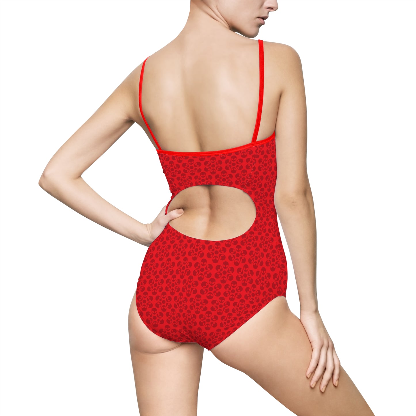 Womens Onepiece Swimsuit  Alien Flowers Red