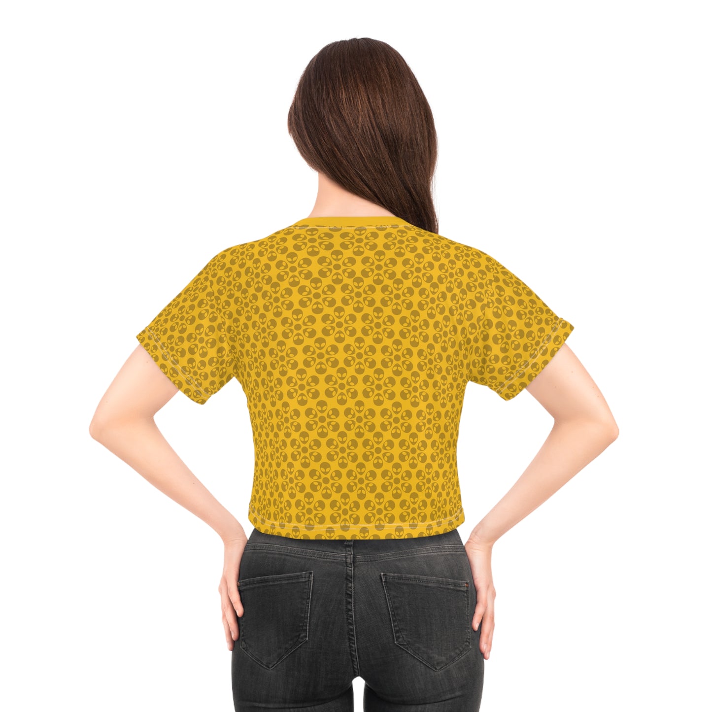 Feminine Floral Crop Tee Trendy Summer Top Aesthetic Graphic Shirt Casual Outfit Unique Gift for Her Vintage Style Tee Alien Flowers Yellow