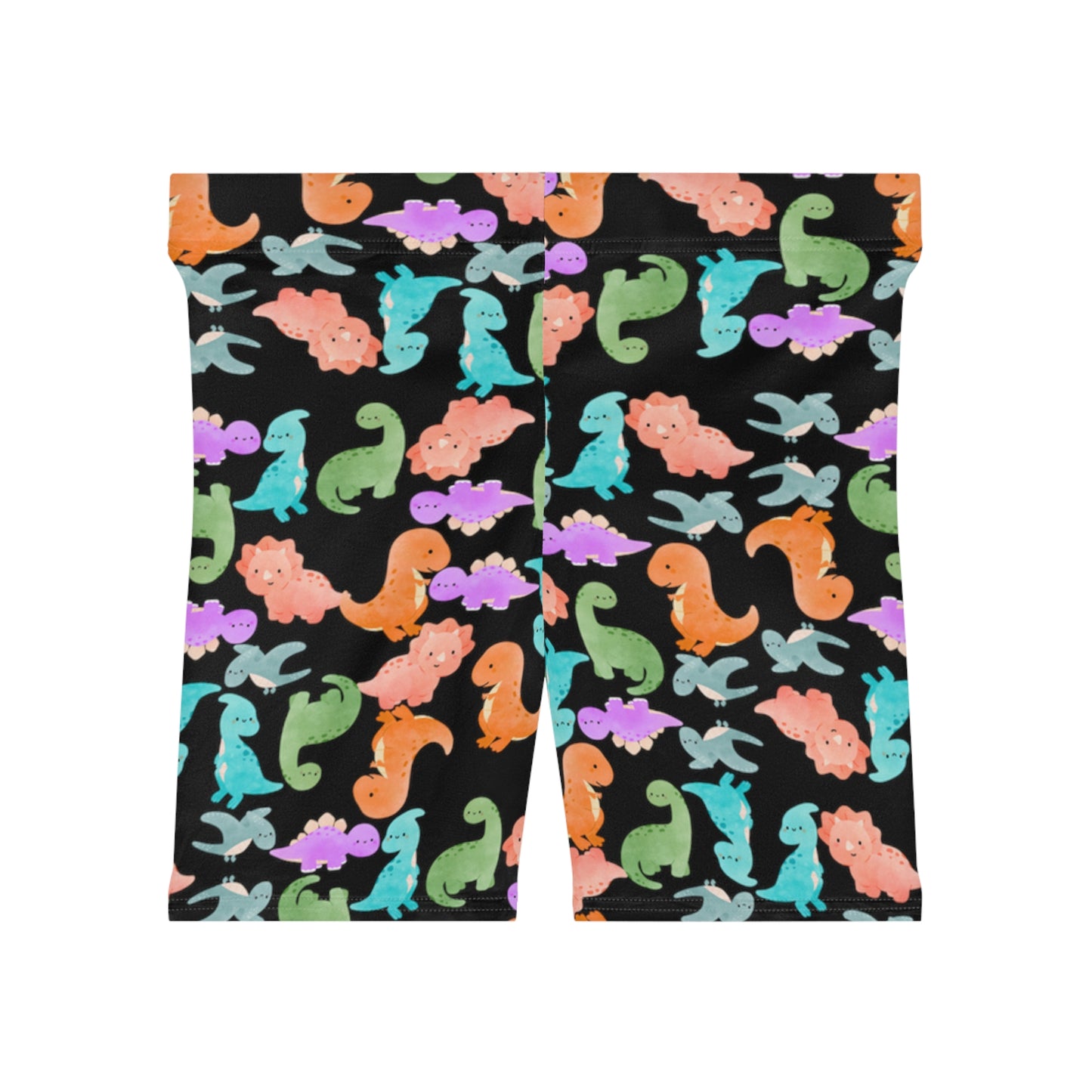 Colorful Dinosaur Womens Biker Shorts  AOP Perfect for Casual Wear workout Summer Birthdays Playdates Unique Gift Rainbow Dinos Black