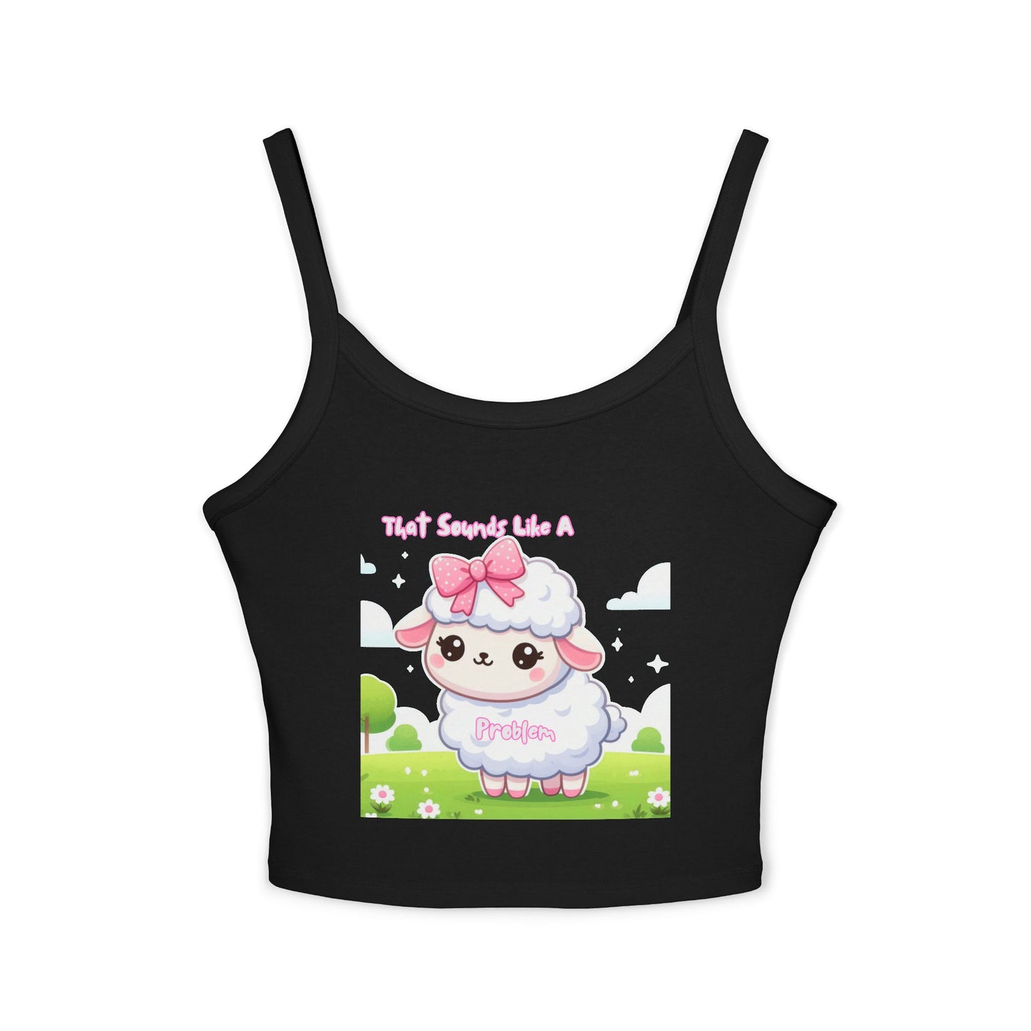 Cute Sheep Graphic Women&#039;s Spaghetti Strap Tank Top - Fun & Playful Design for Spring/Summer