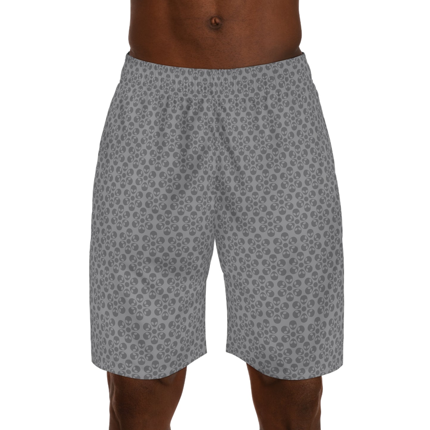 Mens Jogger Shorts  Alien Flowers Grey