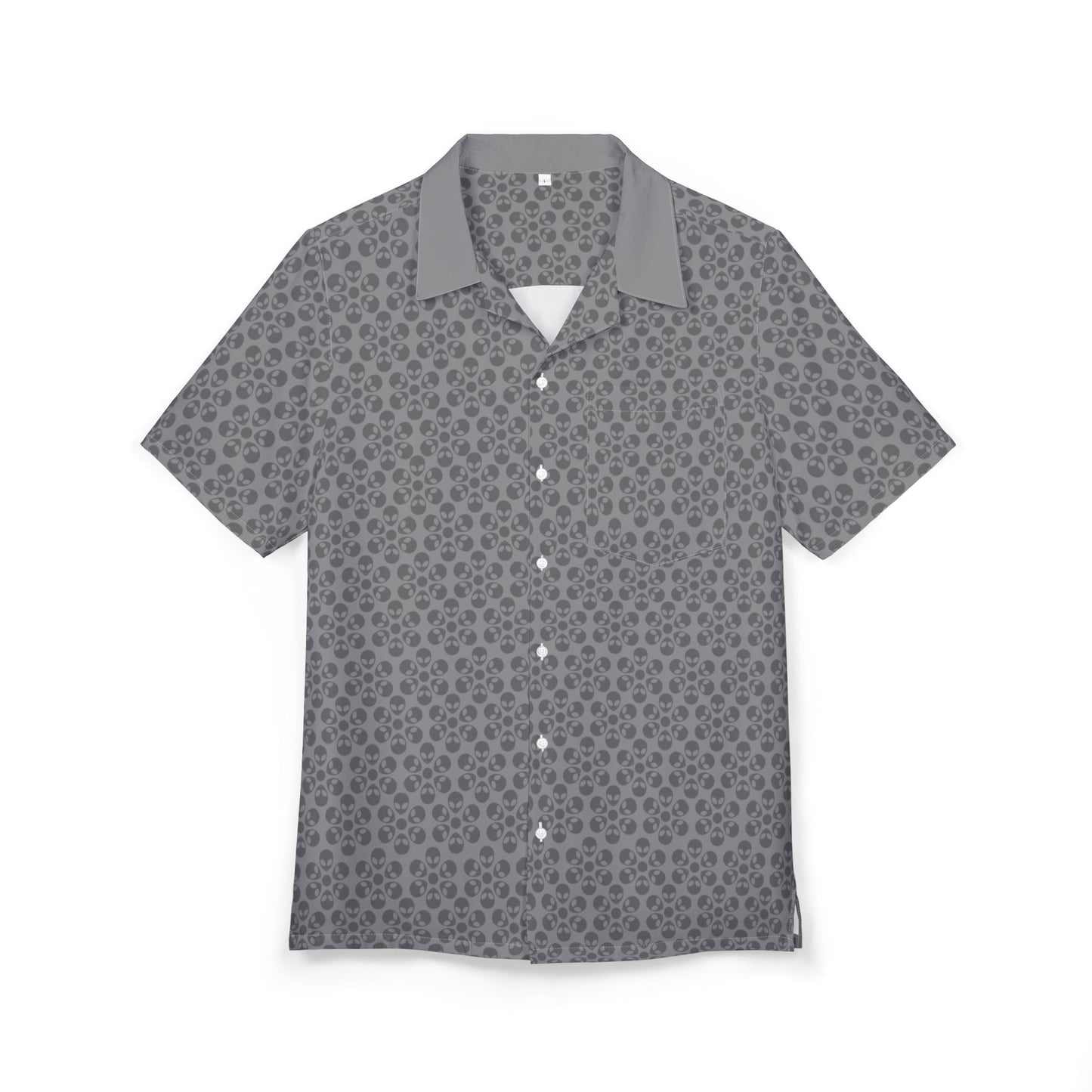 Unisex Hawaiian ButtonDown Shirt  Tropical Vibe Summer Apparel Beachwear Vacation Outfit Casual Wear Alien Flowers Grey