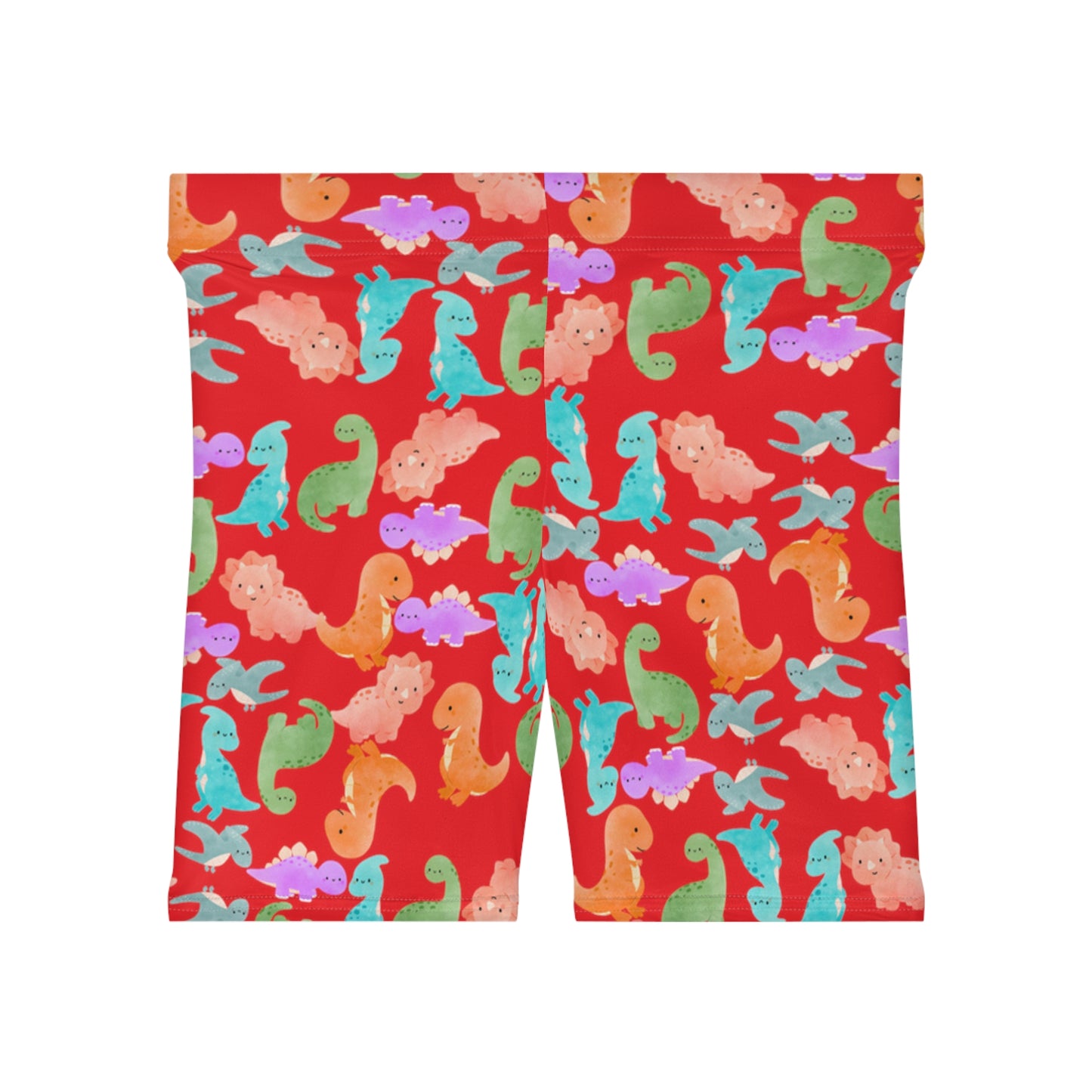 Colorful Dinosaur Womens Biker Shorts  AOP Perfect for Casual Wear workout Summer Birthdays Playdates Unique Gift Rainbow Dinos Red
