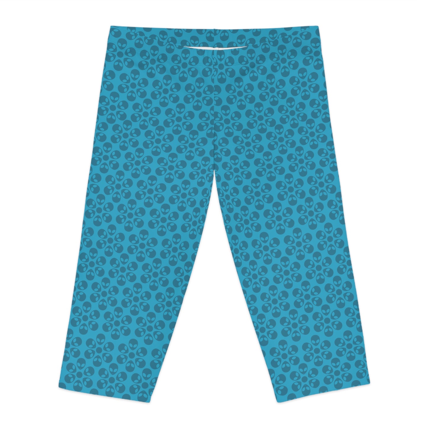 Womens Capri Leggings Alien Flowers Turquoise