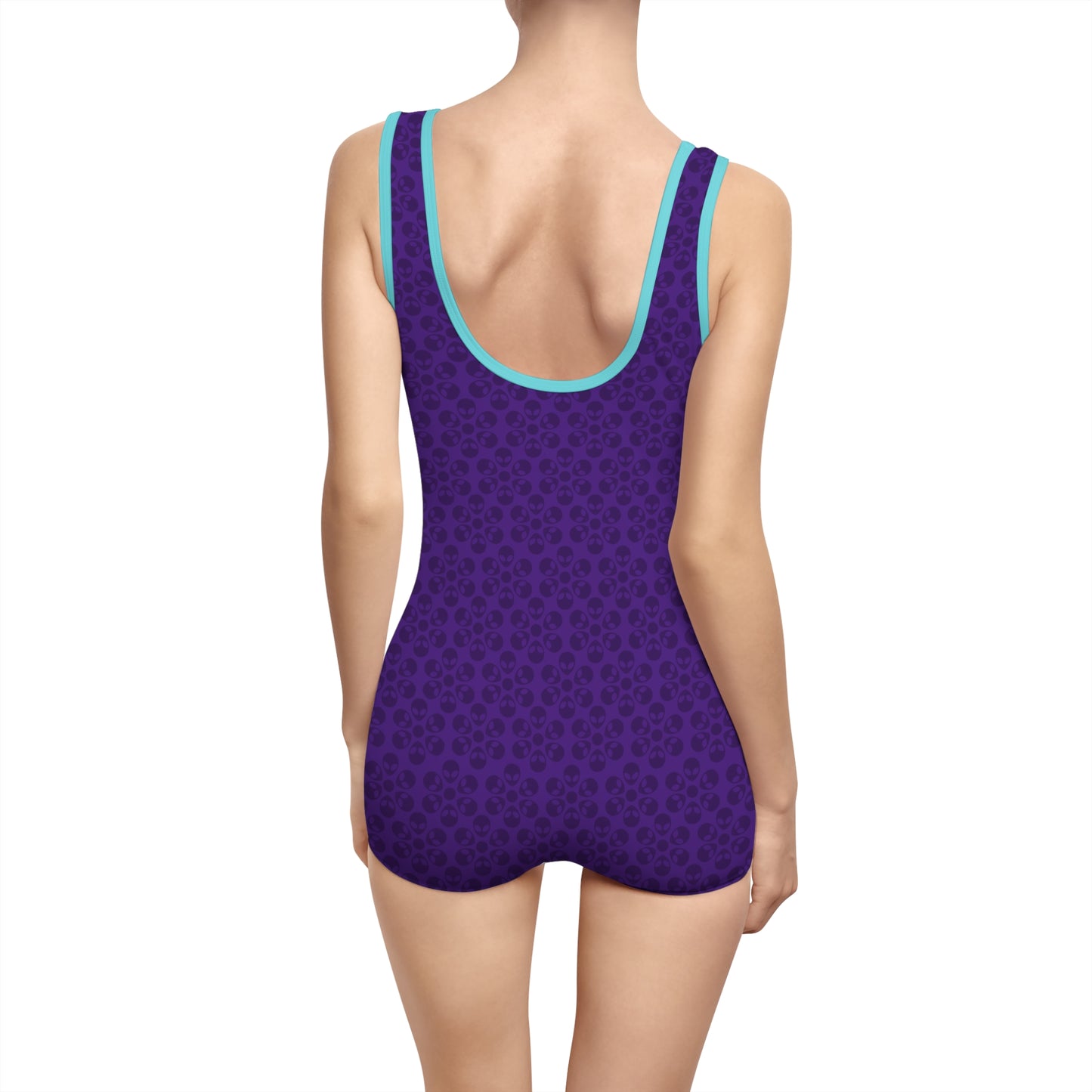 Womens Vintage Swimsuit  Alien Flowers Purple