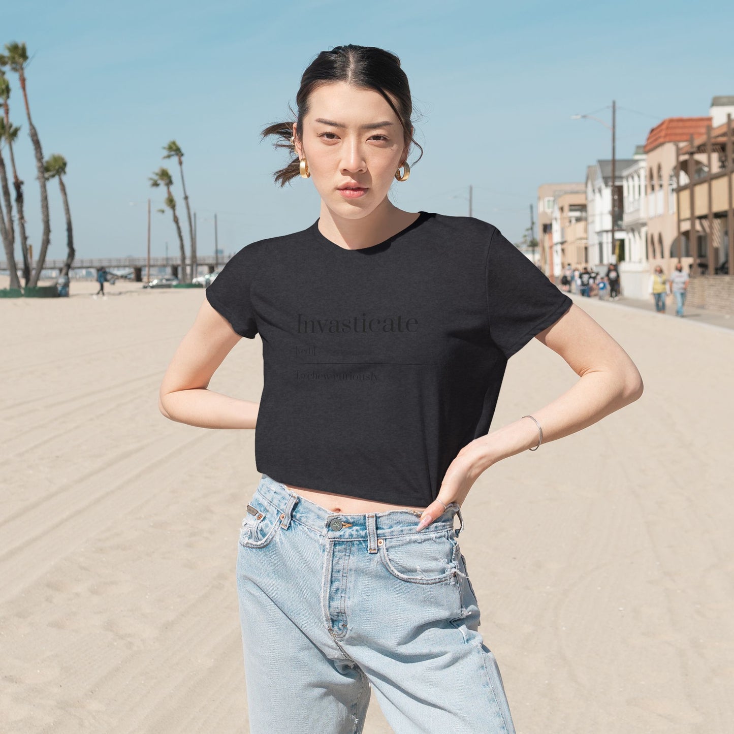 Women's Flowy Cropped Tee with 'Invasticate' Design, Casual T-Shirt, Gift for Language Lovers, Trendy Summer Top, Stylish Graphic Tee