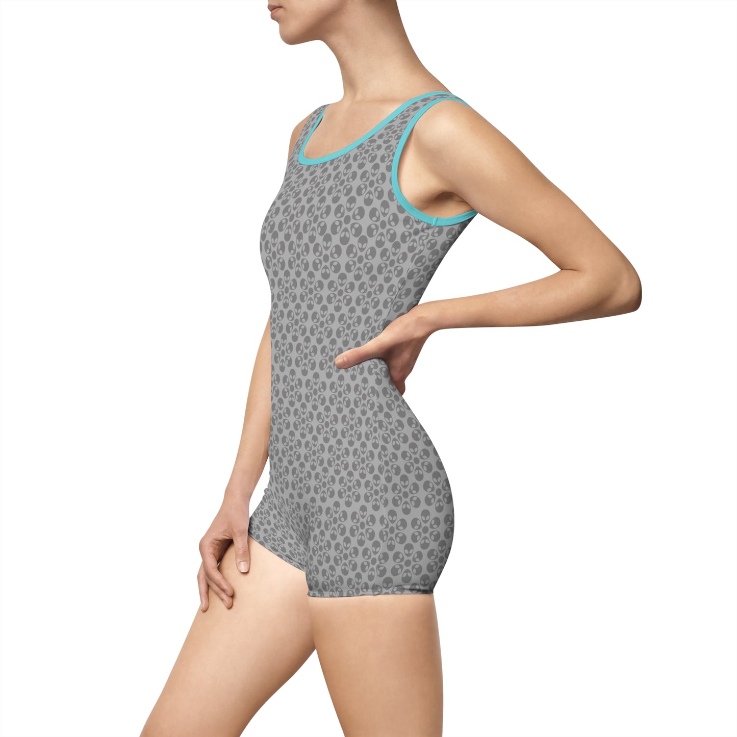 Womens Vintage Swimsuit  Alien Flowers Light Grey