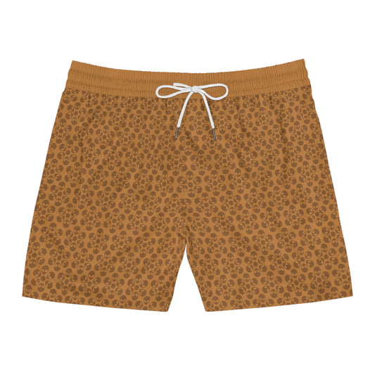 Stylish Mens MidLength Swim Shorts Beachwear Vacation Essentials Poolside Comfort Summer Outfit Trendy Swimwear Alien Flowers Light Brown