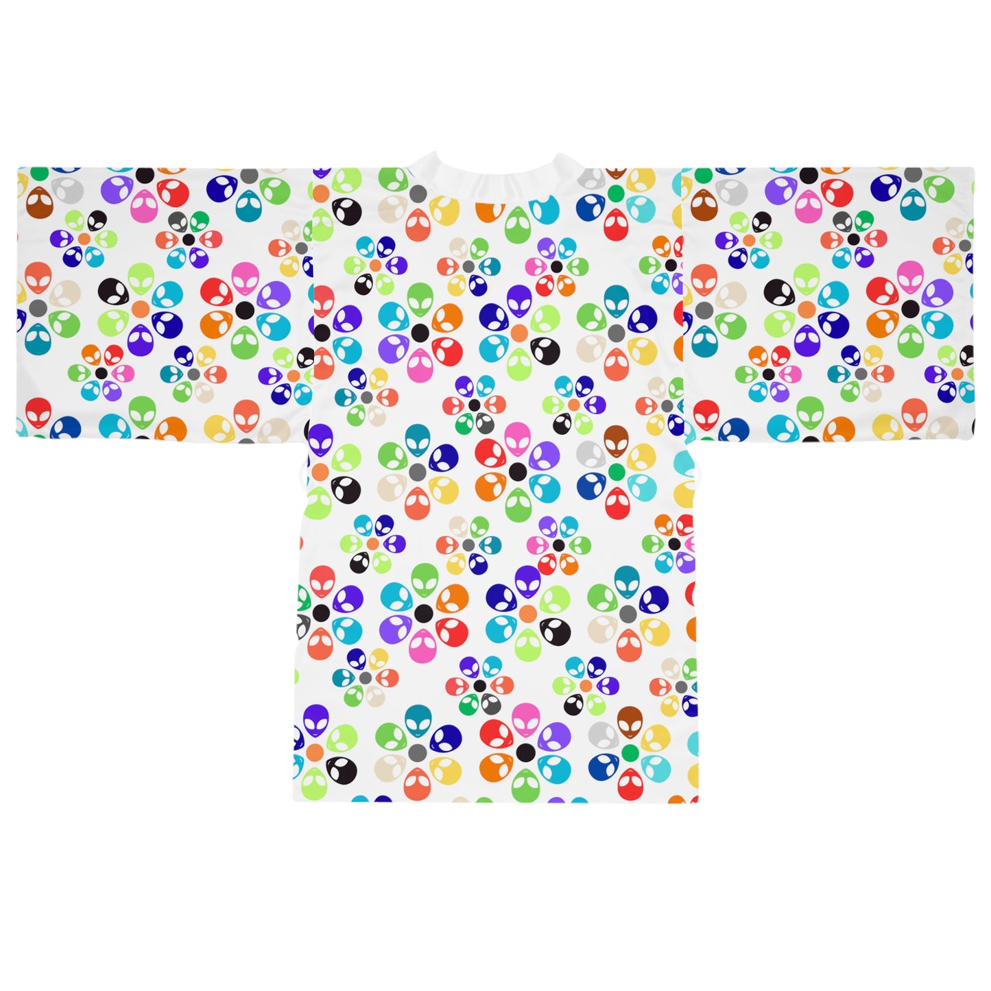 Colorful Floral Long Sleeve Kimono Robe Boho Fashion Relaxed Loungewear Perfect for Home Spa Days or Festivals Alien Rainbow Flowers Pink