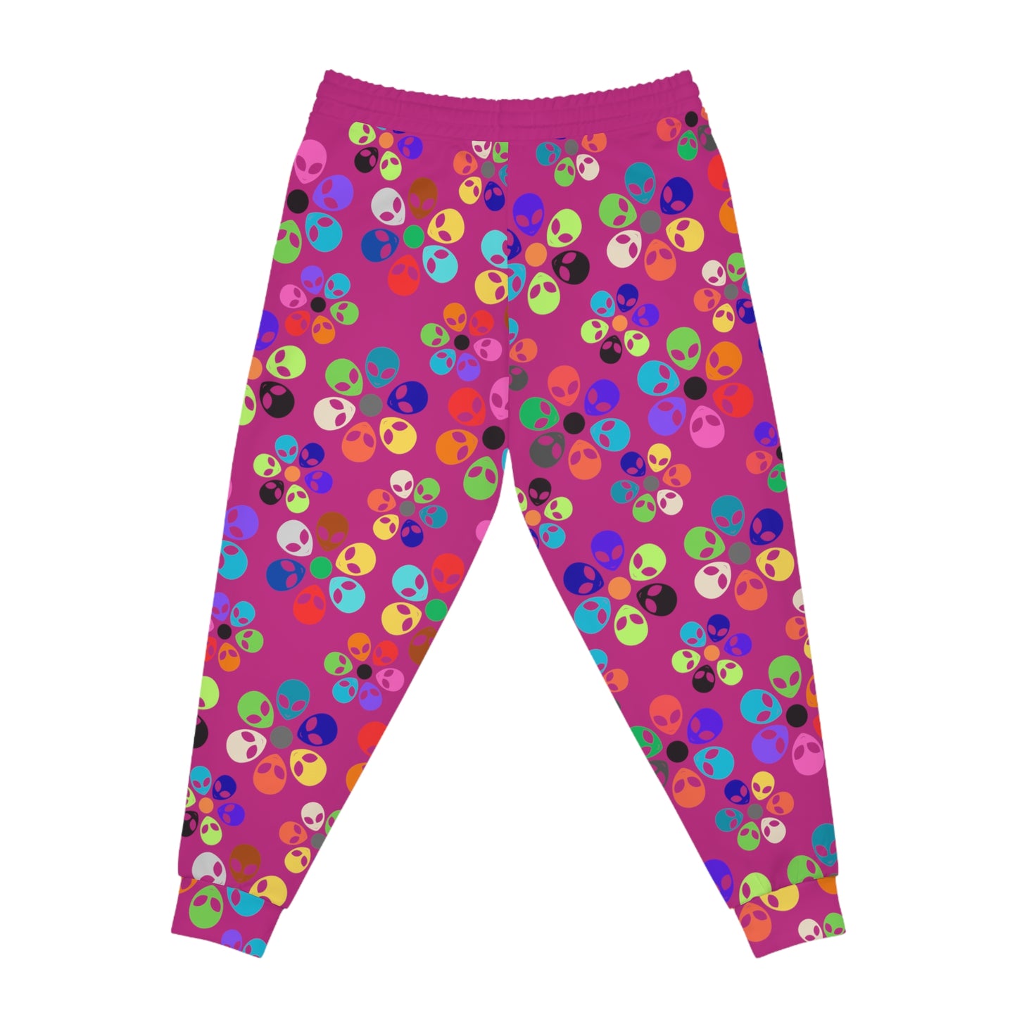Colorful Alien Print Joggers Fun Athletic Pants Trendy Loungewear Unique Gift for Space Lovers Casual Daily Wear Unisex Joggers Alien Rainbow Flowers Pink