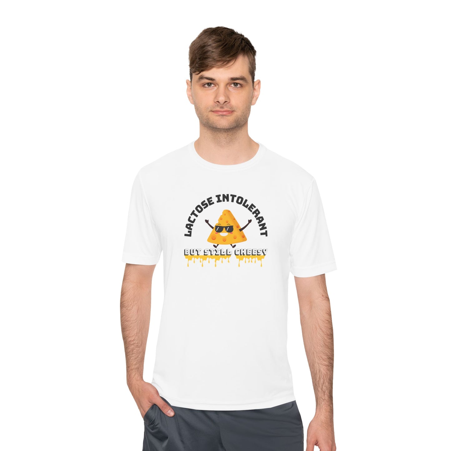 Lactose Intolerant But Still Cheesy Tee - Fun Unisex Moisture Wicking T-Shirt for Foodies, Great for Birthdays, Gifting, and Casual [...]