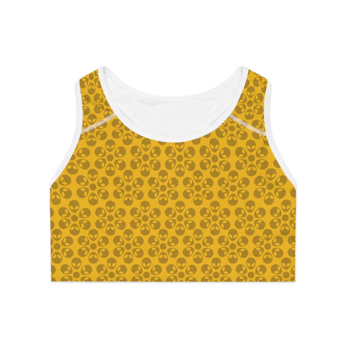 Trendy Floral Pattern Sports Bra Workout Bra for Women Fitness Gear Yoga Top Gym Wear Gift for Athletes Alien Flowers Yellow