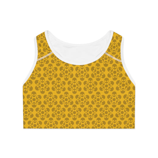 Trendy Floral Pattern Sports Bra Workout Bra for Women Fitness Gear Yoga Top Gym Wear Gift for Athletes Alien Flowers Yellow