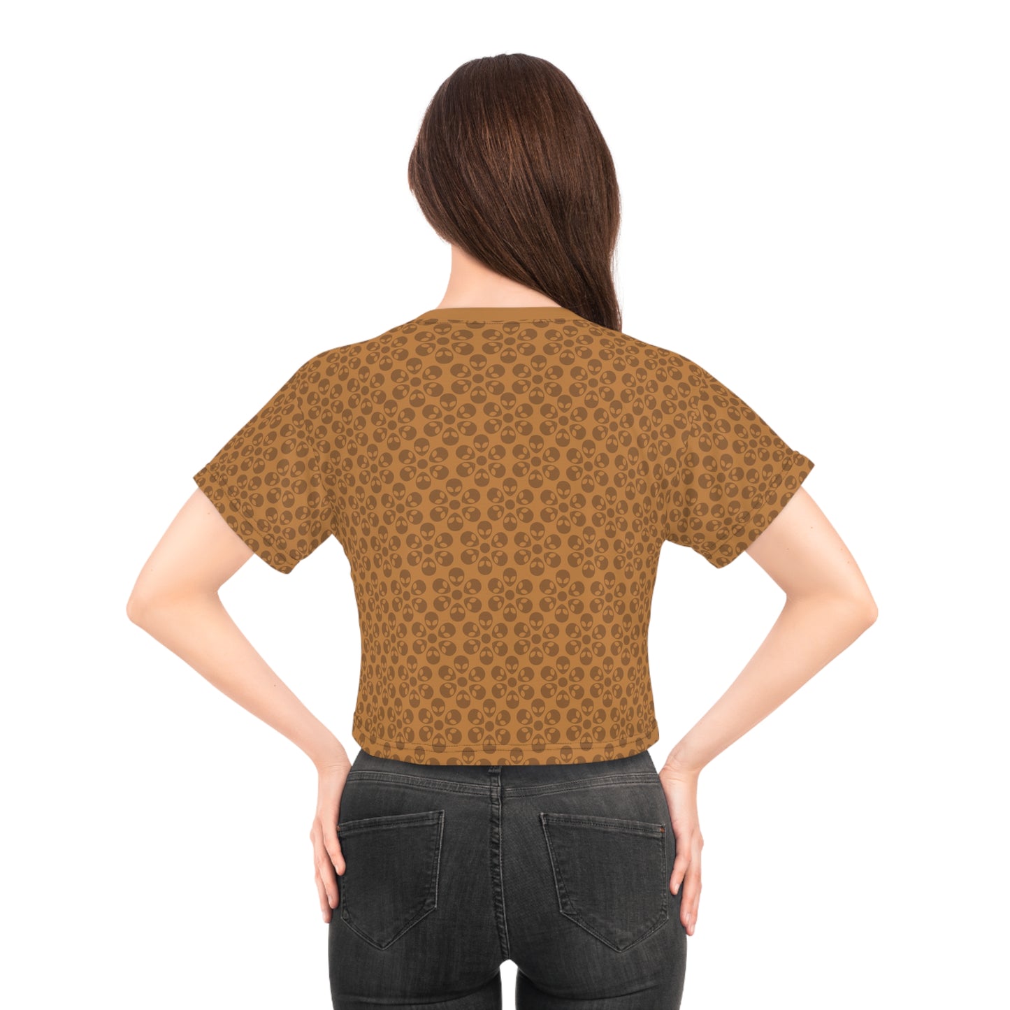 Feminine Floral Crop Tee Trendy Summer Top Aesthetic Graphic Shirt Casual Outfit Unique Gift for Her Vintage Style Tee Alien Flowers Light Brown