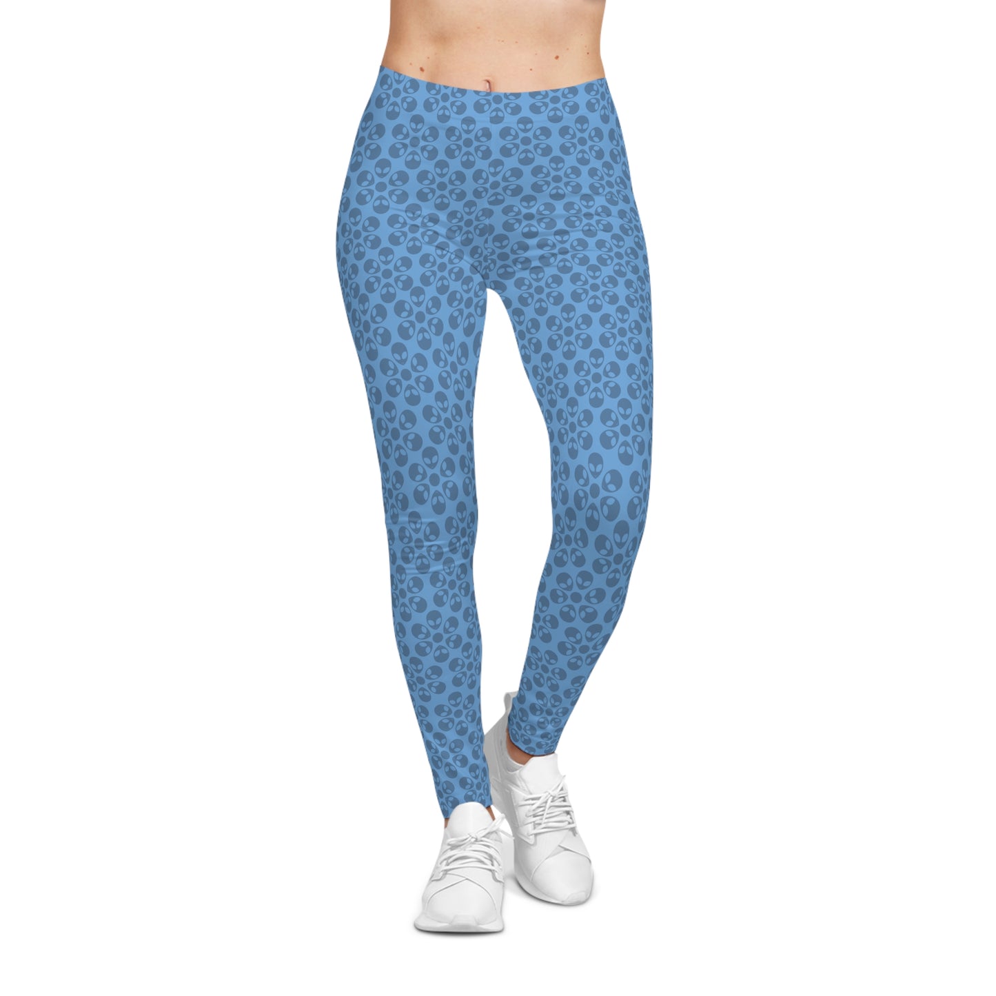 Chic Floral Leggings  Trendy Loungewear for Women Fitness Pants Yoga Wear Stylish Outfits Everyday Comfort Alien Flowers Light Blue