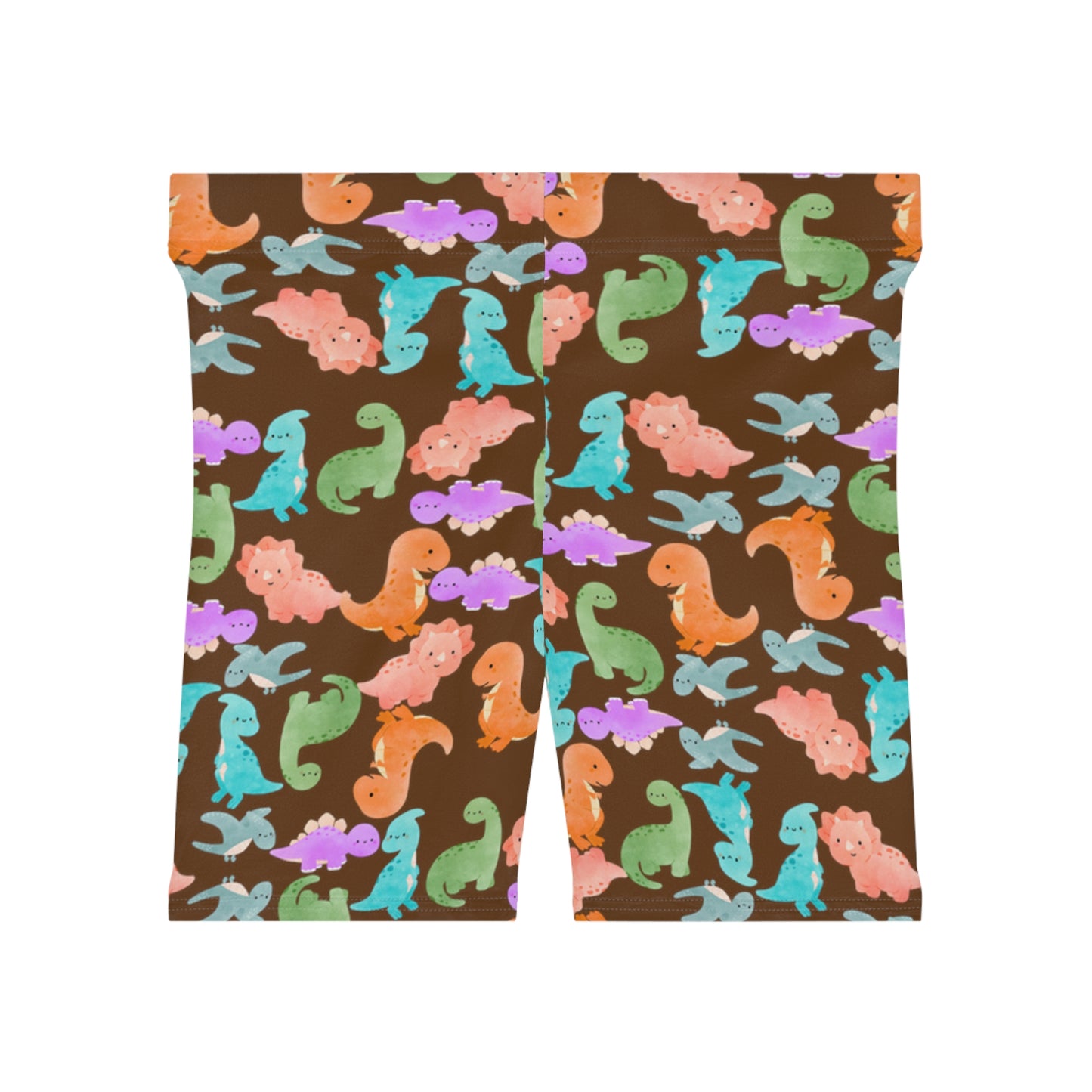 Colorful Dinosaur Womens Biker Shorts  AOP Perfect for Casual Wear workout Summer Birthdays Playdates Unique Gift Rainbow Dinos Brown