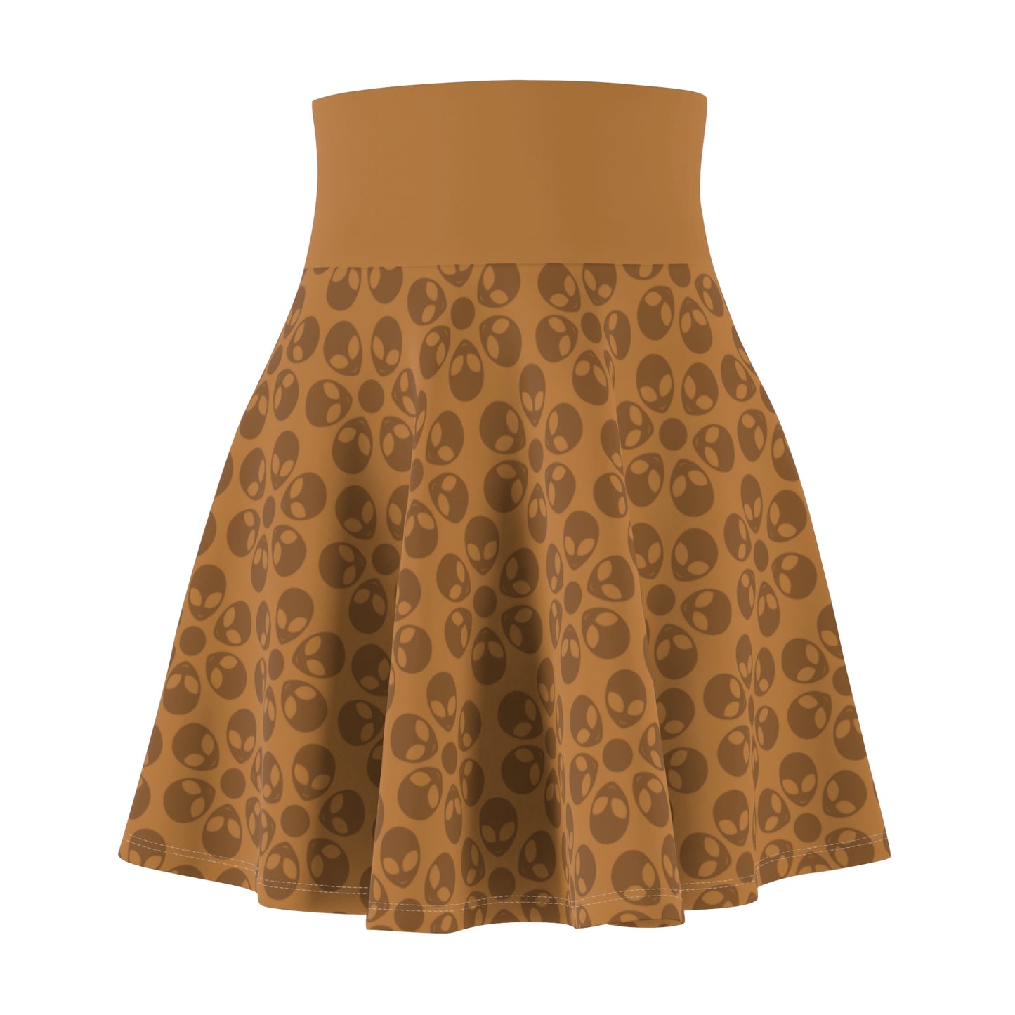 Skull Pattern Womens Skater Skirt Cute AOP Skirt Gothic Summer Wear Festival Outfit Alternative Fashion Alien Flowers Light Brown