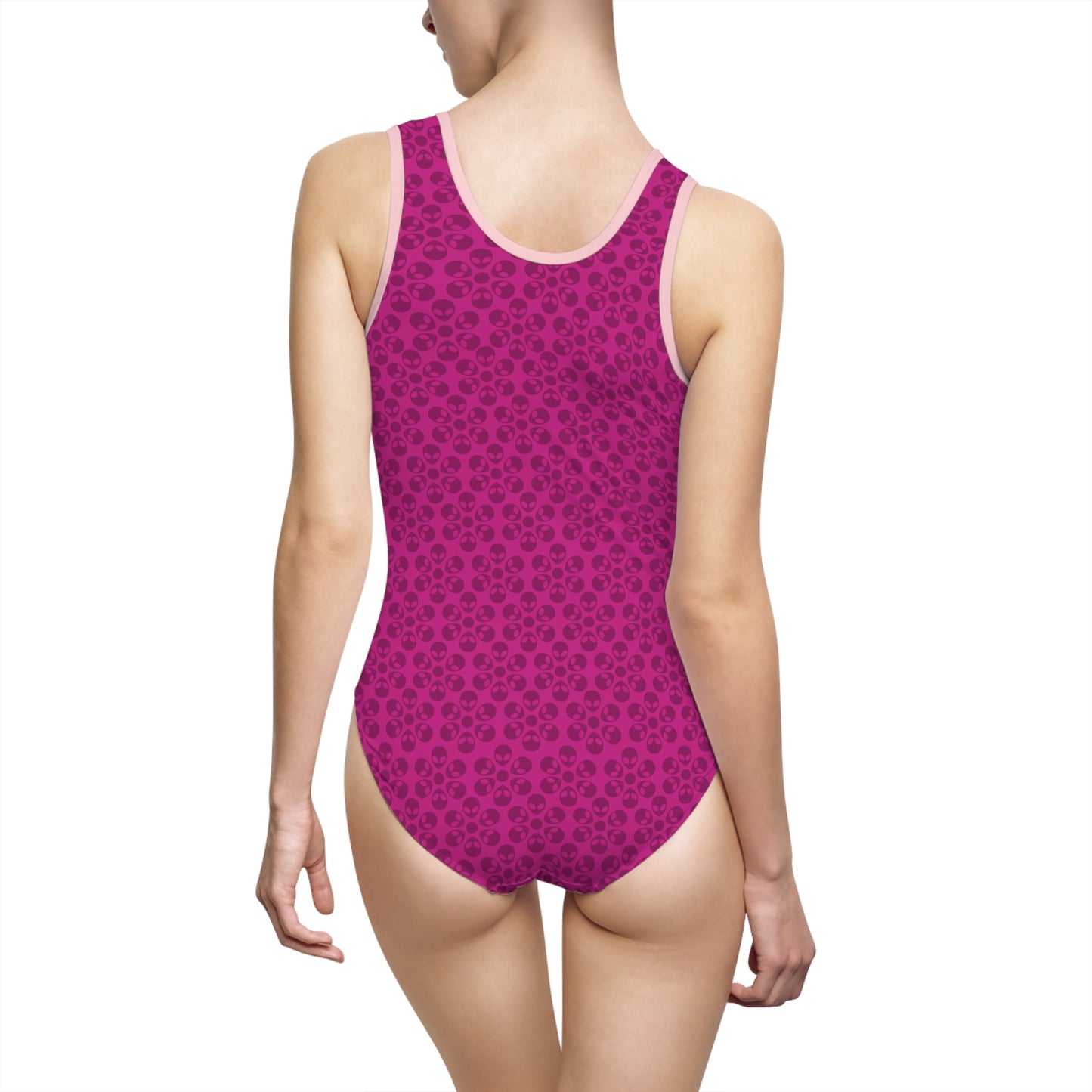 Chic Floral Womens Swimsuit Retro Bathing Suit Summer Pool Apparel Beachwear Vacation Essential Alien Flowers Pink