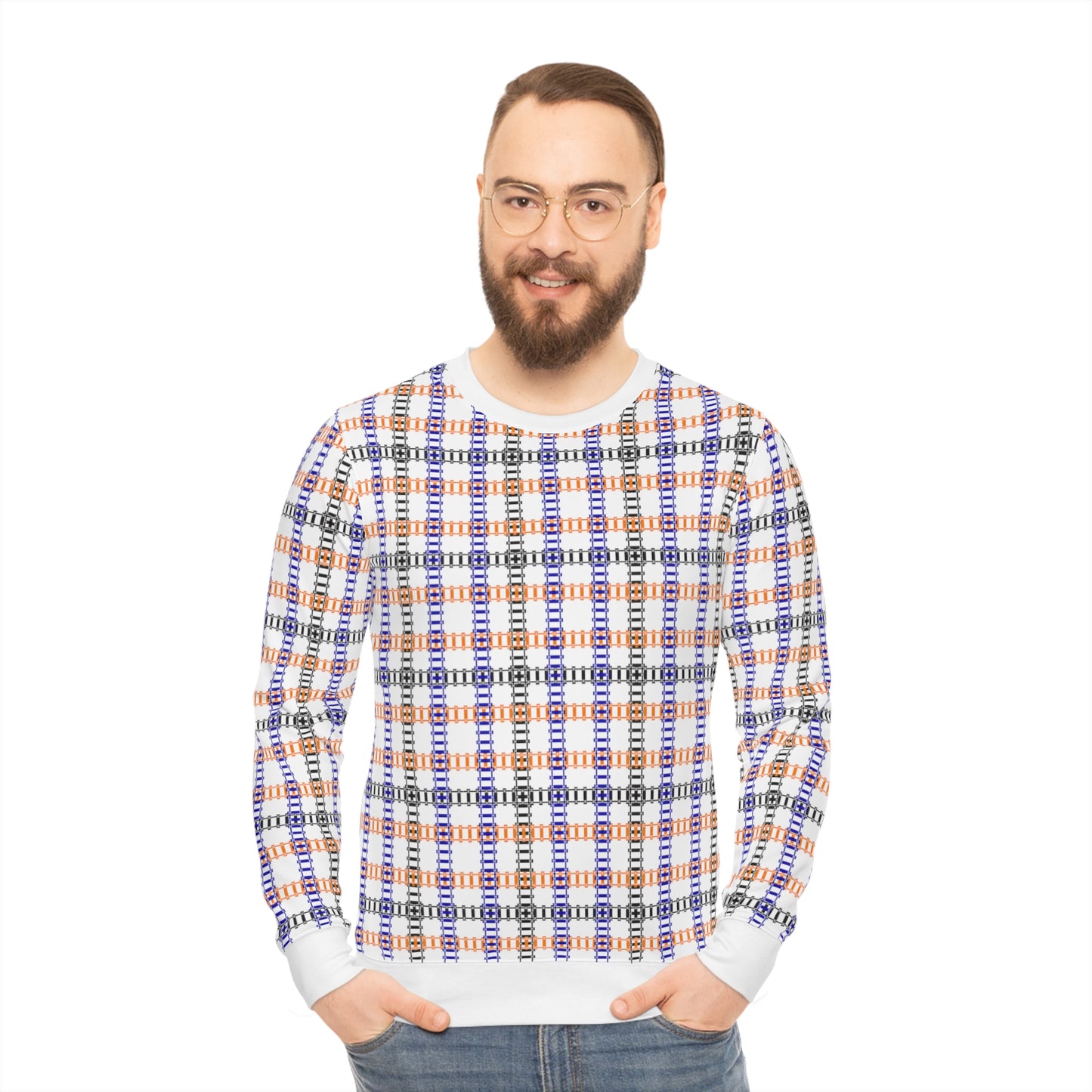 Vibrant Plaid Lightweight Sweatshirt Cozy Fall Attire Casual Wear Perfect for Autumn Gatherings Stylish Layering Option Train Tracks Pink