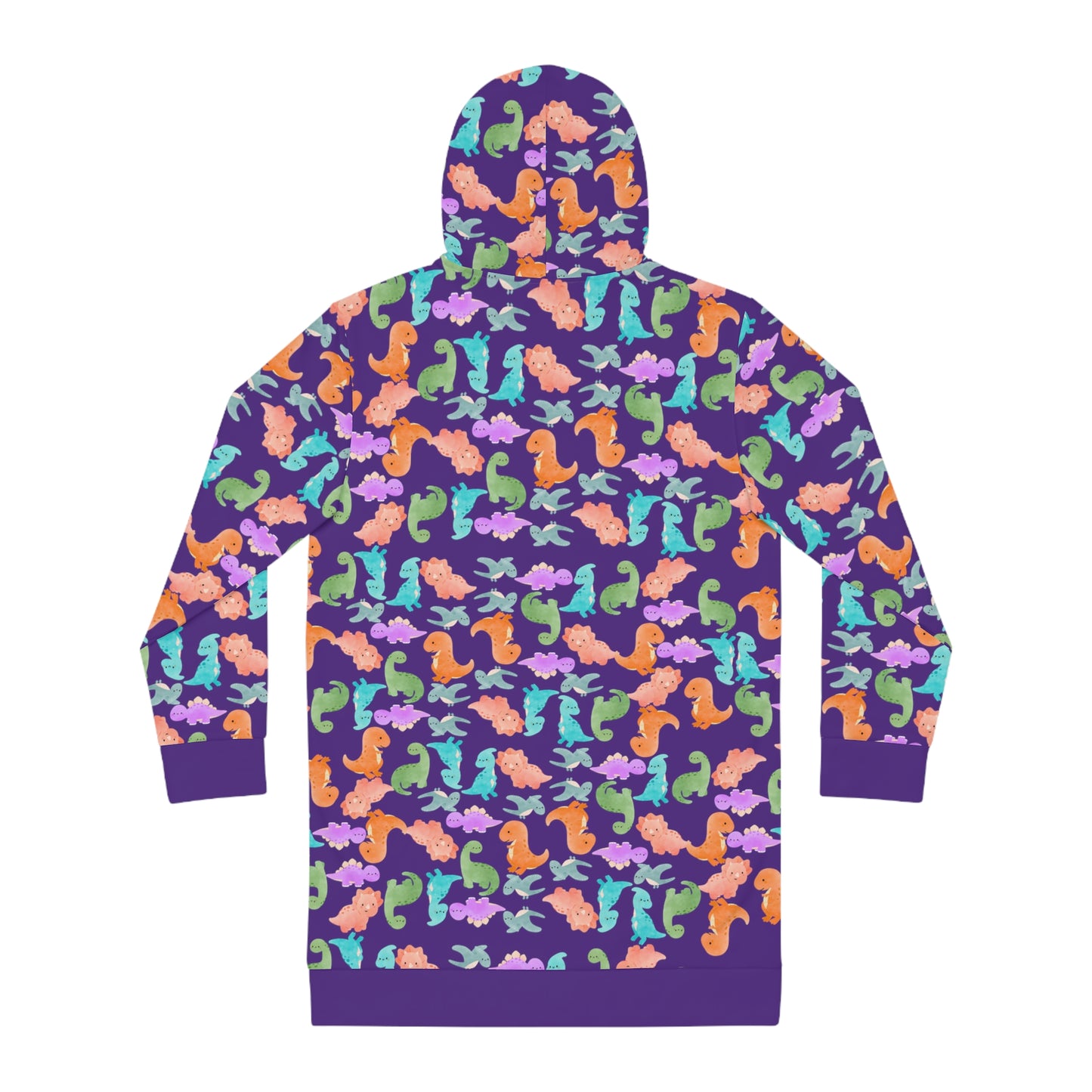 Womens Hoodie Dress Rainbow Dinos Purple