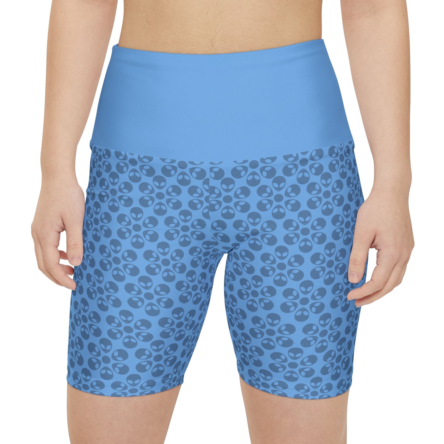 Womens Workout Shorts  Alien Flowers Light Blue