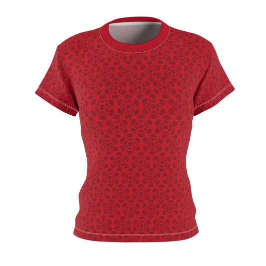 Stylish Womens Floral Tee  Casual Trendy Summer Fashion Gift for Her Short Sleeve Top Alien Flowers Dark Red