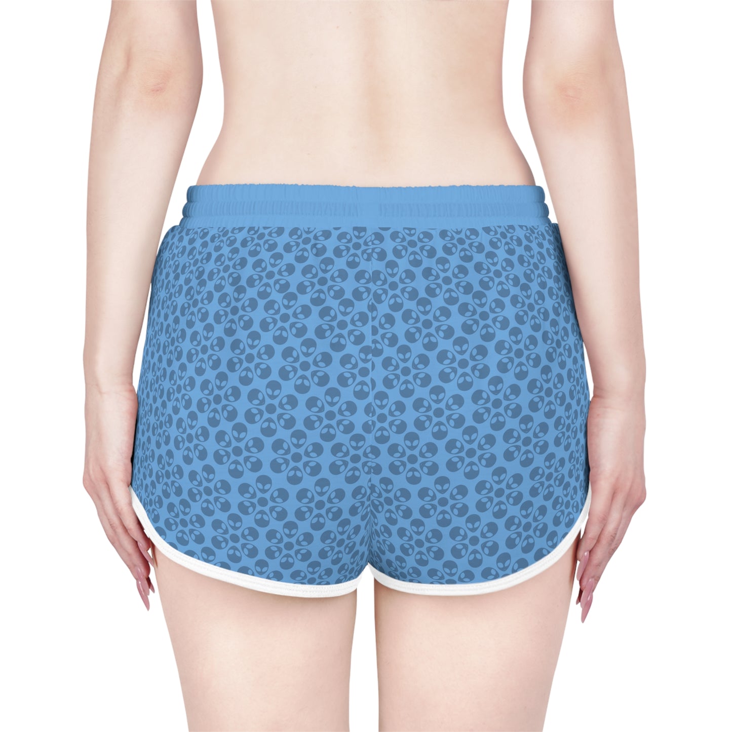 Womens Relaxed Shorts  Alien Flowers Light Blue