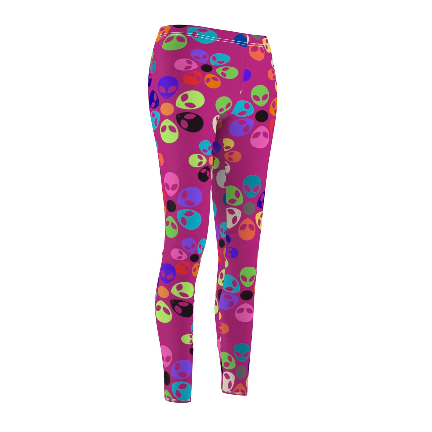 Colorful Alien Print Womens Leggings Casual Streetwear Graphic Leggings for Festivals Comfortable Activewear Unique Gift Idea Alien Rainbow Flowers Pink