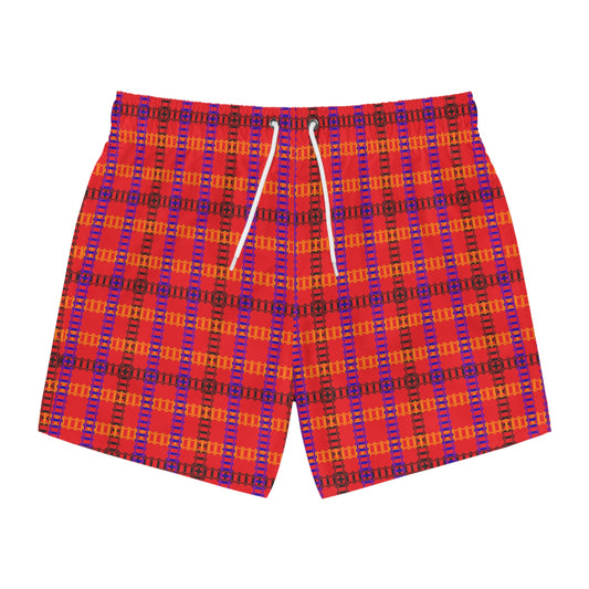 Vibrant Checkered Swim Trunks Beachwear for Summer Fun Vacation Essential Pool Party MustHave Mens Swim Shorts Train Tracks Red