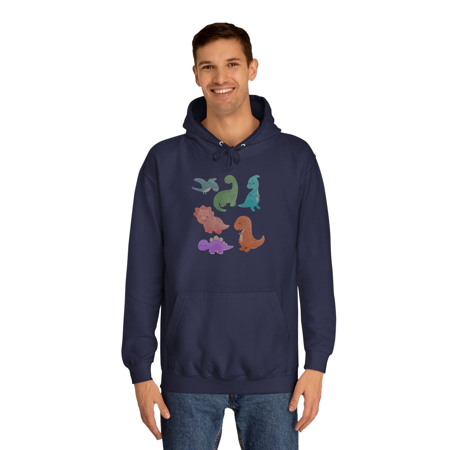 Unisex College Hoodie Colorful Dino - Cozy Casual Sweatshirt for Students, Perfect for Campus Life, Gift for Graduation, School Spirit Wear
