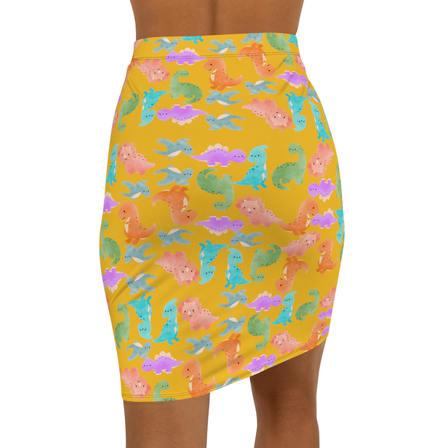 Dinosaur Print MidWaist Pencil Skirt for Fun and Playful Style Womens Skirt Cute Skirt Fashionable Skirt Casual Skirt Gift Idea Rainbow Dinos Yellow
