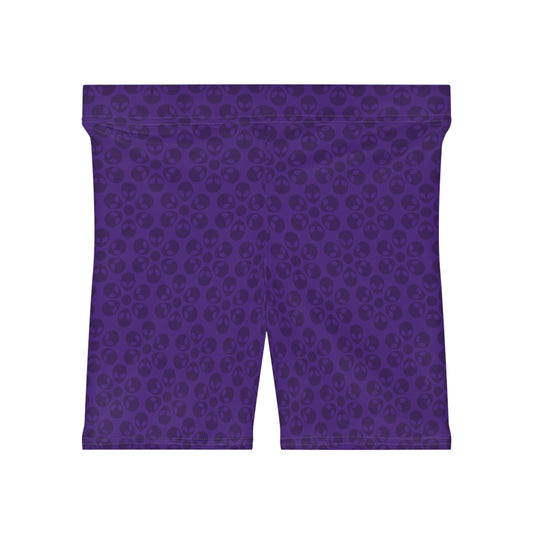 Womens Alien Pattern Biker Shorts Trendy Activewear Casual Cycling Shorts Festival Outfit Summer Essentials Alien Flowers Purple