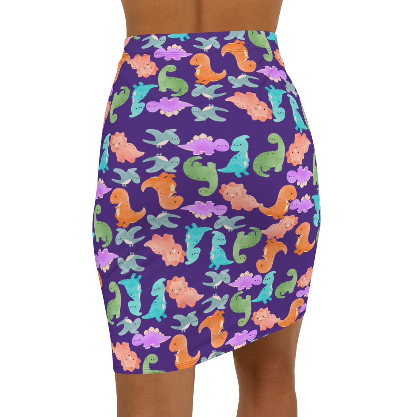 Dinosaur Print MidWaist Pencil Skirt for Fun and Playful Style Womens Skirt Cute Skirt Fashionable Skirt Casual Skirt Gift Idea Rainbow Dinos Purple
