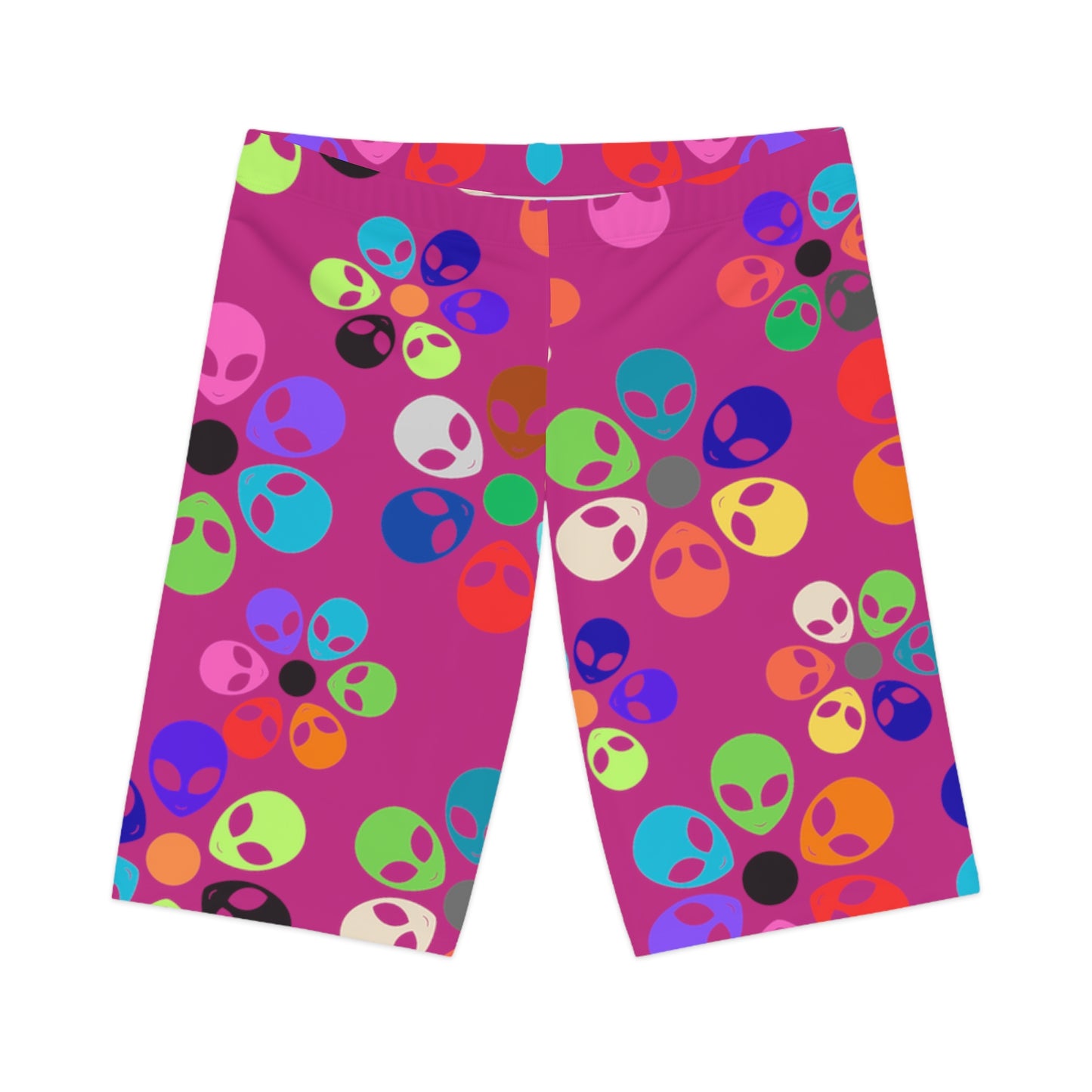 Colorful Alien Flower Womens Bike Shorts | Fun Activewear Summer Exercise Festival Outfit Yoga Fitness Gear Alien Rainbow Flowers Pink