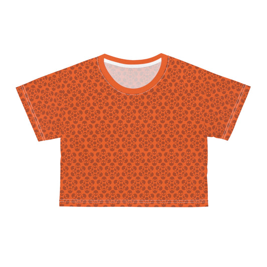 Feminine Floral Crop Tee Trendy Summer Top Aesthetic Graphic Shirt Casual Outfit Unique Gift for Her Vintage Style Tee Alien Flowers Orange