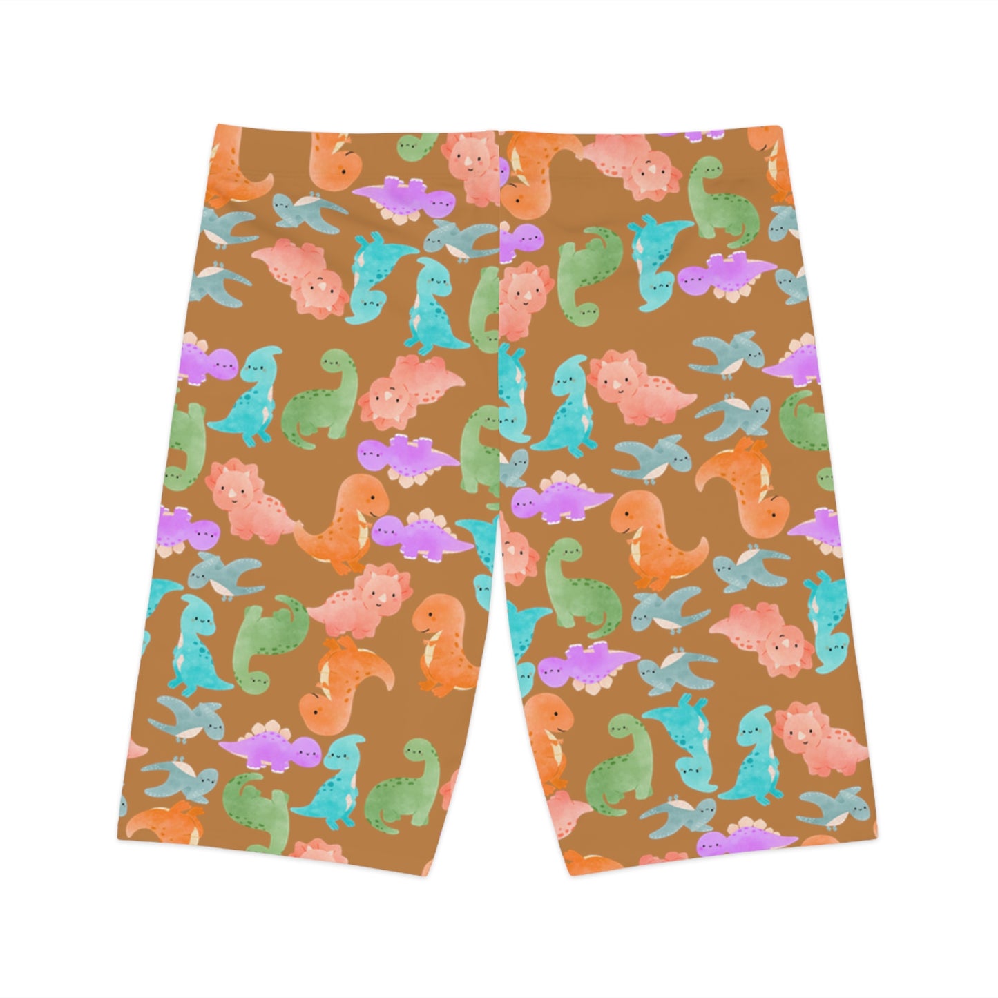 Womens Bike Shorts  Rainbow Dinos Light Brown