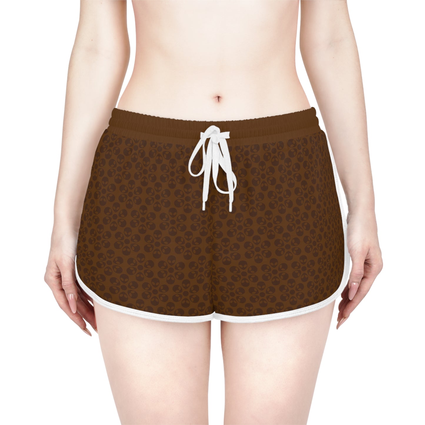 Womens Relaxed Shorts  Alien Flowers Brown