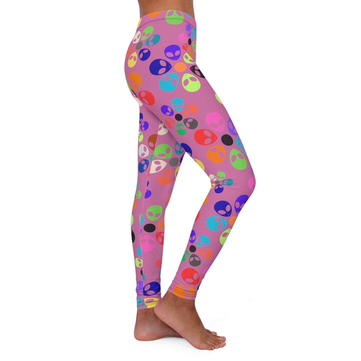 Colorful Alien Print Spandex Leggings Fun Workout Pants Casual Everyday Wear Gift for SciFi Lovers Unique Fashion Leggings Alien Rainbow Flowers Light Pink